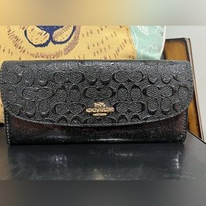 Coach black glitter wallet card holder
